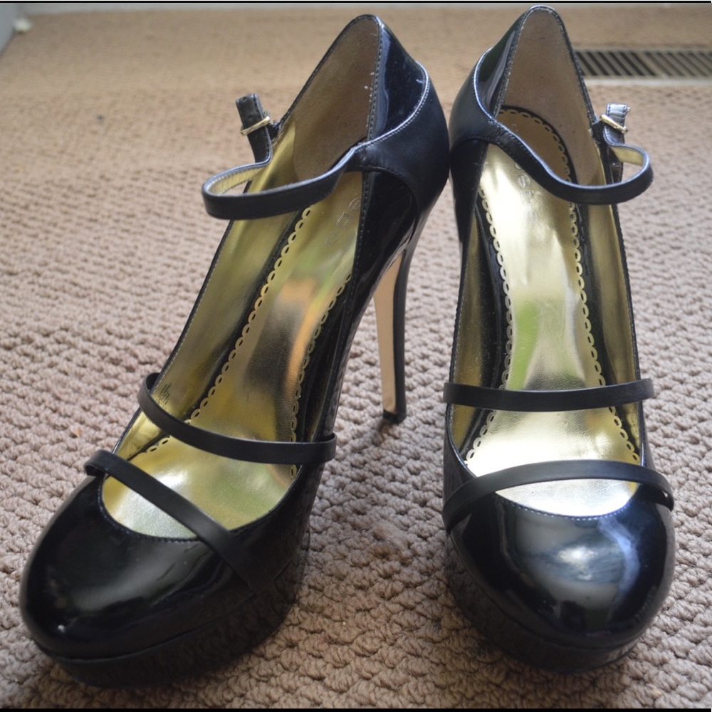 bebe “London” Women’s Platform Mary Jane Heels/Shoes Black/Size 10M
